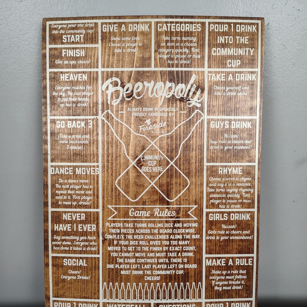 Beeropoly Wooden Wood Drinking Game 11 1/4" x 17" night party fun gatherings